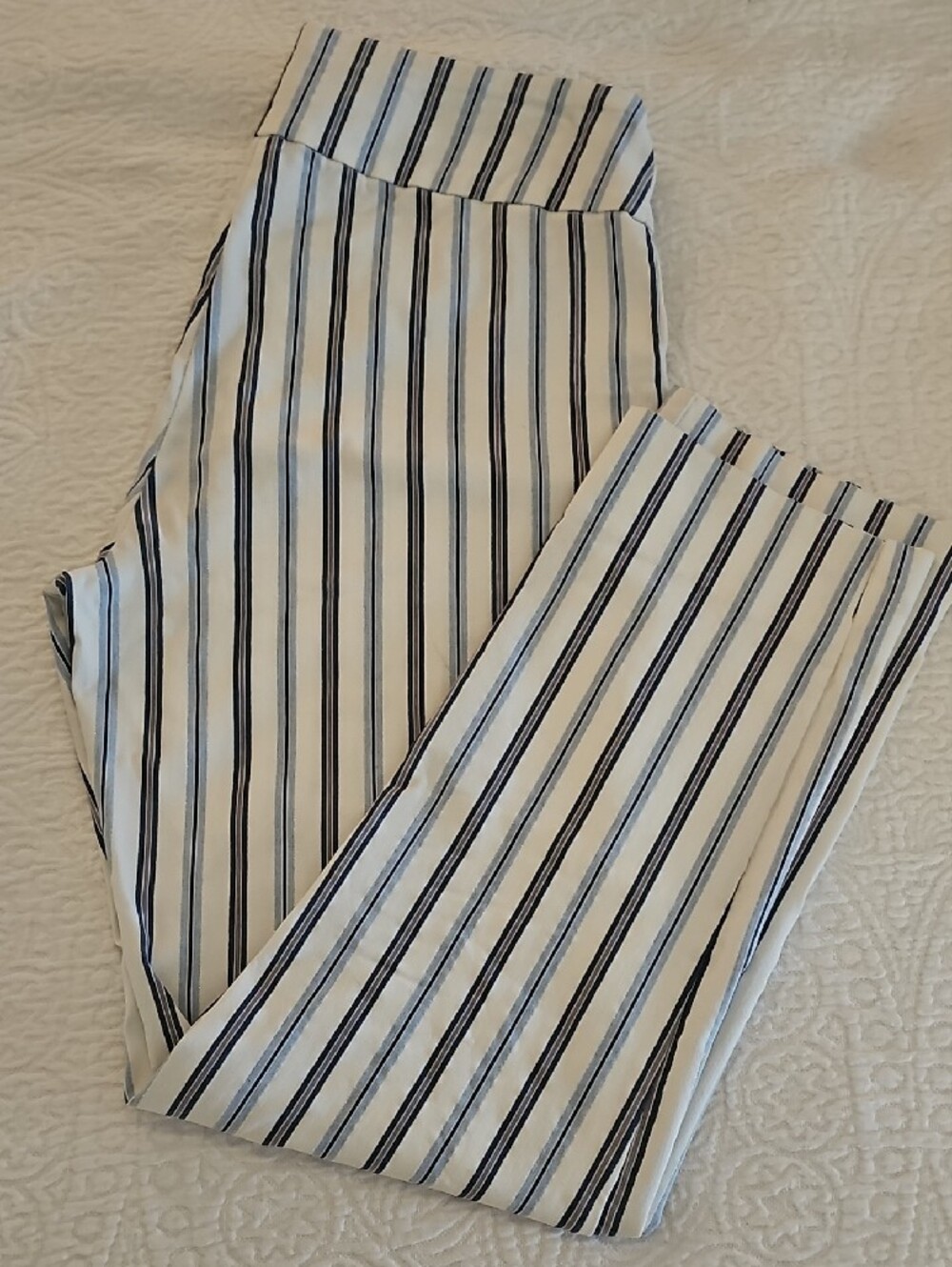 Zac & Rachel White Pants with Navy Vertical Stripes
